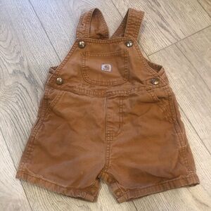 Carhartt Toddler Short Bib Overalls Adjustable Snaps color Tan Brown size 18 M